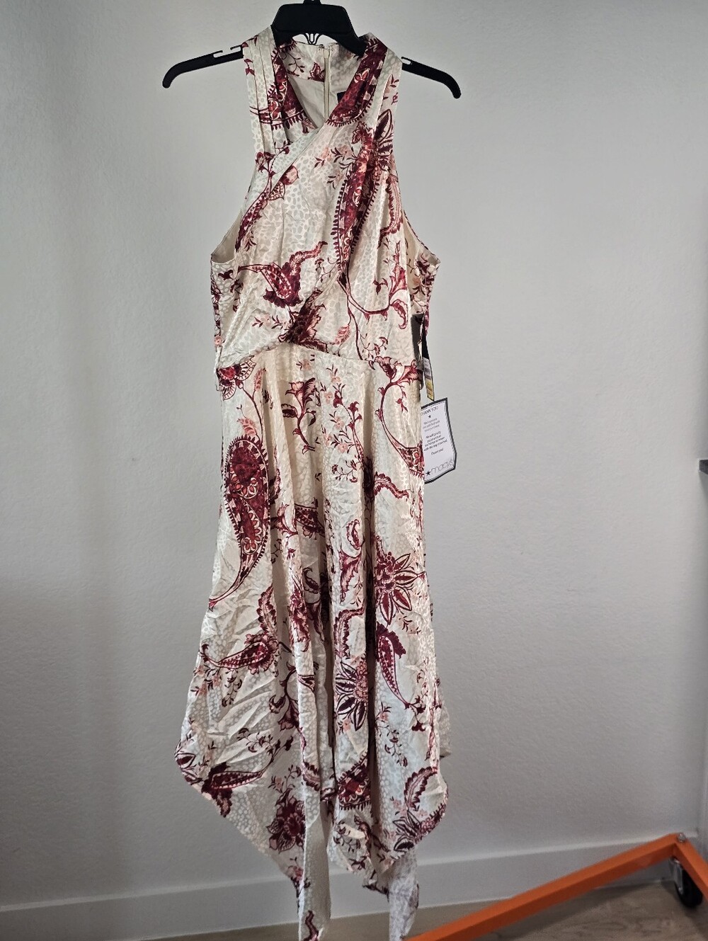 Rachel Rachel Roy NWT $169 Beige Burgundy Paisley Halter Maxi Dress Size 12 Boho - Picture 4 of 12